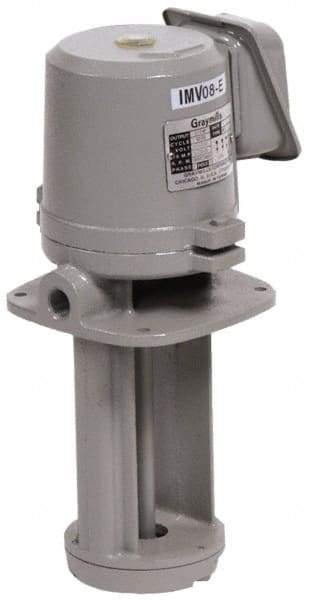 Graymills - 230/460 Volt, 3/4 hp, 3 Phase, 3,450 RPM, Cast Iron Immersion Machine Tool & Recirculating Pump - 45 GPM, 52 psi, 7-1/2" Long x 7-1/2" Mounting Flange Width, 21-1/16" Overall Height, Metric Thread, Aluminum Impeller - A1 Tooling