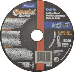 Norton - 4" Aluminum Oxide Cutoff Wheel - 3/32" Thick, 5/8" Arbor, 15,280 Max RPM, Use with Angle Grinders - A1 Tooling