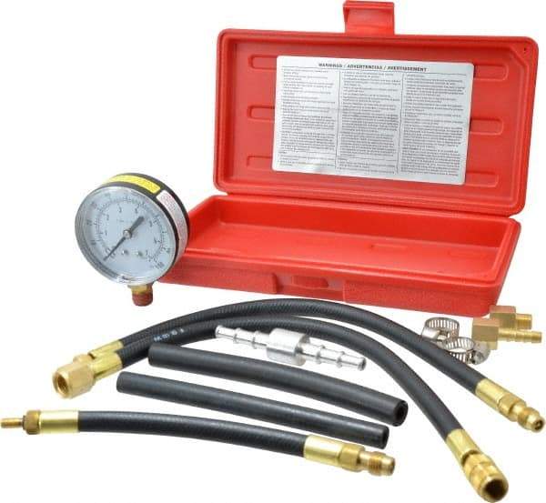 Value Collection - 12" Hose Length, 0 to 100 psi, Mechanical Automotive Fuel Injection Tester - 1 Lb Graduation, Steel - A1 Tooling