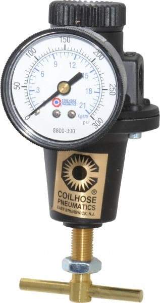 Coilhose Pneumatics - 1/4 NPT Port, 40 CFM, Cast Aluminum Heavy-Duty T-Handle Regulator - 0 to 200 psi Range, 250 Max psi Supply Pressure, 1/4" Gauge Port Thread, 3" Wide x 5-1/2" High - A1 Tooling