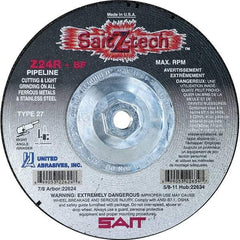 Sait - 24 Grit, 4-1/2" Wheel Diam, 1/8" Wheel Thickness, Type 27 Depressed Center Wheel - Zirconia Alumina, Resinoid Bond, R Hardness, 13,300 Max RPM, Compatible with Angle Grinder - A1 Tooling