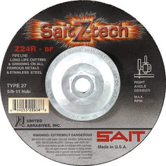 Sait - 24 Grit, 6" Wheel Diam, 3/32" Wheel Thickness, Type 27 Depressed Center Wheel - Zirconia Alumina, Resinoid Bond, R Hardness, 10,200 Max RPM, Compatible with Angle Grinder - A1 Tooling