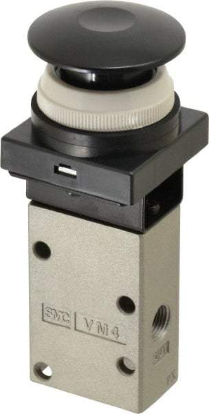 SMC PNEUMATICS - 0.38 CV Rate, 1/4" NPT Inlet Mechanical Valve - 3 Way, 3 Ports, Push Button Mushroom - A1 Tooling