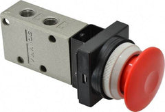 SMC PNEUMATICS - 0.38 CV Rate, 1/4" NPT Inlet Mechanical Valve - 3 Way, 3 Ports, Push Button Mushroom - A1 Tooling