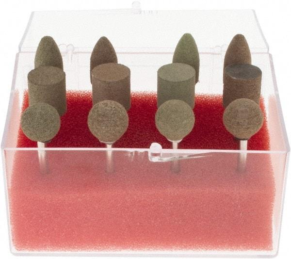 Grier Abrasives - 12 Piece Aluminum Oxide Rubber Rubber Mounted Abrasive Wheel Set - Includes Mounted Wheels with 1/8" Diam x 1-1/2" Long Shank - A1 Tooling