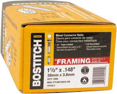 Stanley Bostitch - 10 Gauge 0.148" Shank Diam 1-1/2" Long Metal Connecting Nails for Power Nailers - Steel, Galvanized Finish, Smooth Shank, Angled Stick Paper Tape Collation, Round Head, Diamond Point - A1 Tooling