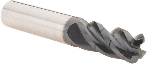 Iscar - 1/2" Diam, Variable Pitch, 1" LOC, 4 Flute Solid Carbide 0.1" Corner Radius Roughing End Mill - AlTiN Finish, 3" OAL, 1/2" Shank Diam, Single End, Centercutting, 38° Helix - A1 Tooling