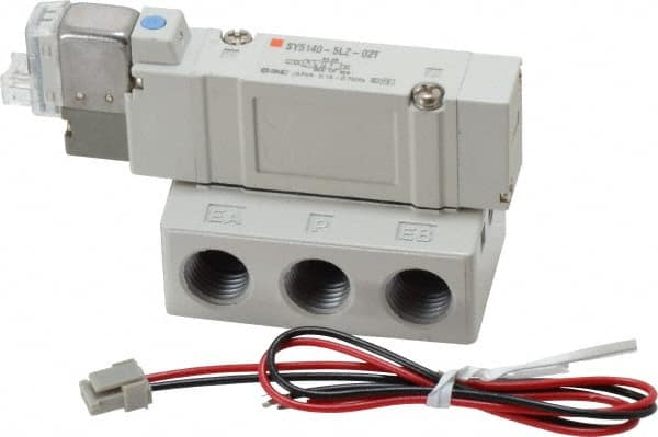 SMC PNEUMATICS - 0.7 CV Flow Rate, Single Solenoid Pilot Operated Valve - 5 Port, 2 Position, Spring Return, 1/4" NPT Inlet, 24 V - A1 Tooling