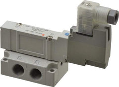 SMC PNEUMATICS - 0.7 CV Flow Rate, Single Solenoid Pilot Operated Valve - 5 Port, 2 Position, Spring Return, 1/4" NPT Inlet, 24 V - A1 Tooling