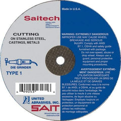 Sait - 3" Aluminum Oxide Cutoff Wheel - 1/16" Thick, 1/4" Arbor, 25,000 Max RPM, Use with Die Grinders - A1 Tooling