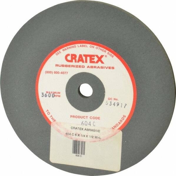 Cratex - 6" Diam x 1/2" Hole x 1/4" Thick, Surface Grinding Wheel - Silicon Carbide, Coarse Grade, 3,600 Max RPM, Rubber Bond, No Recess - A1 Tooling