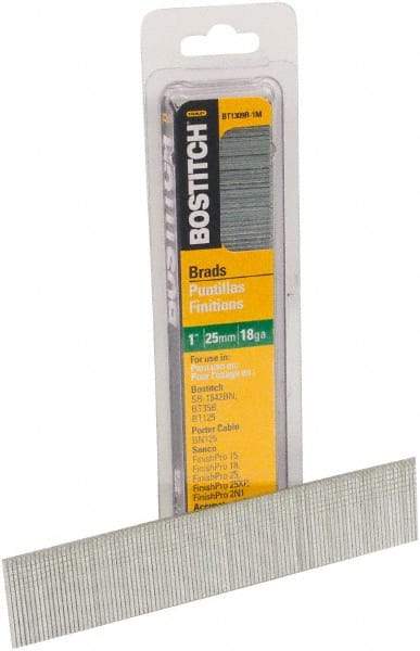 Stanley Bostitch - 18 Gauge 0.05" Shank Diam 1" Long Brad Nails for Power Nailers - Steel, Bright Finish, Ring Shank, Straight Stick Adhesive Collation, Brad Head, Chisel Point - A1 Tooling