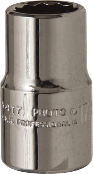 Proto - 17/32", 1/2" Drive, Standard Hand Socket - 12 Points, 1-31/64" OAL, Alloy Steel, Chrome Finish - A1 Tooling