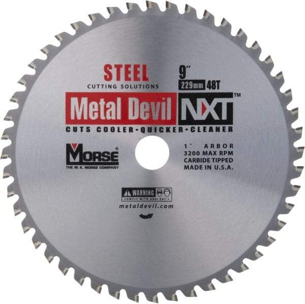 M.K. MORSE - 9" Diam, 1" Arbor Hole Diam, 48 Tooth Wet & Dry Cut Saw Blade - Steel, Standard Round Arbor - A1 Tooling