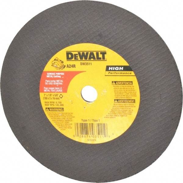 DeWALT - 7" 24 Grit Aluminum Oxide Cutoff Wheel - 1/8" Thick, 5/8" Arbor, 8,700 Max RPM, Use with Circular Saws - A1 Tooling