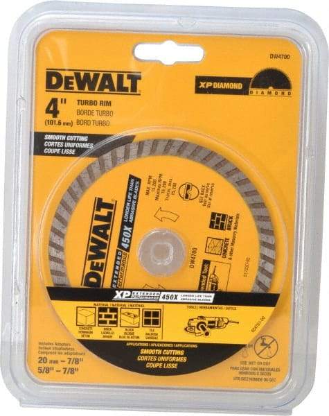 DeWALT - 4" Diam, 7/8" Arbor Hole Diam, Wet & Dry Cut Saw Blade - Diamond-Tipped, Standard Round Arbor - A1 Tooling