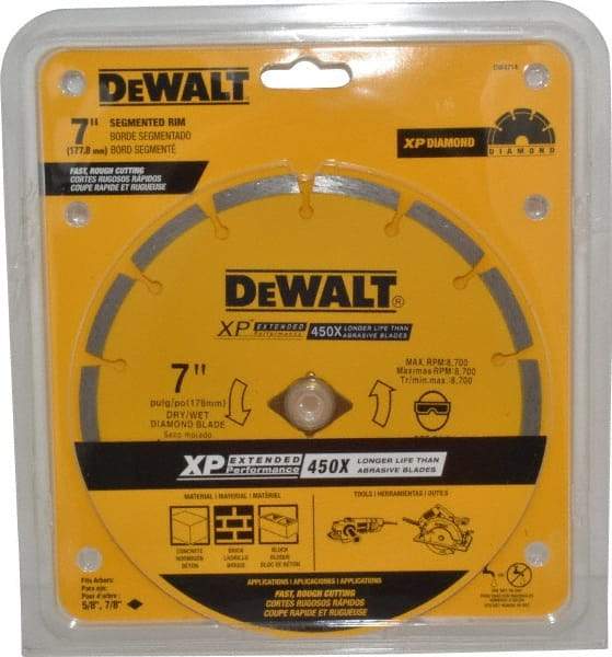 DeWALT - 7" Diam, 5/8" Arbor Hole Diam, Wet & Dry Cut Saw Blade - Diamond-Tipped, Standard Round Arbor - A1 Tooling