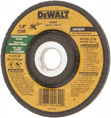 DeWALT - 24 Grit, 5" Wheel Diam, 1/4" Wheel Thickness, 7/8" Arbor Hole, Type 27 Depressed Center Wheel - Silicon Carbide, R Hardness, 10,850 Max RPM, Compatible with Angle Grinder - A1 Tooling