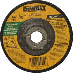 DeWALT - 24 Grit, 4" Wheel Diam, 1/4" Wheel Thickness, 5/8" Arbor Hole, Type 27 Depressed Center Wheel - Silicon Carbide, R Hardness, 13,500 Max RPM, Compatible with Angle Grinder - A1 Tooling