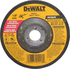 DeWALT - 24 Grit, 4" Wheel Diam, 1/8" Wheel Thickness, 5/8" Arbor Hole, Type 27 Depressed Center Wheel - Aluminum Oxide, R Hardness, 15,200 Max RPM, Compatible with Angle Grinder - A1 Tooling