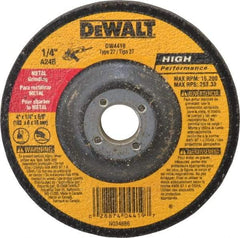 DeWALT - 24 Grit, 4" Wheel Diam, 1/4" Wheel Thickness, 5/8" Arbor Hole, Type 27 Depressed Center Wheel - Aluminum Oxide, R Hardness, 15,200 Max RPM, Compatible with Angle Grinder - A1 Tooling