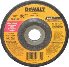 DeWALT - 24 Grit, 5" Wheel Diam, 1/4" Wheel Thickness, 7/8" Arbor Hole, Type 27 Depressed Center Wheel - Aluminum Oxide, R Hardness, 12,200 Max RPM, Compatible with Angle Grinder - A1 Tooling