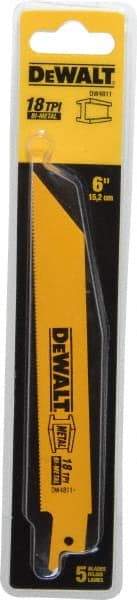 DeWALT - 6" Long x 3/4" Thick, Bi-Metal Reciprocating Saw Blade - Straight Profile, 18 TPI, Toothed Edge, Universal Shank - A1 Tooling