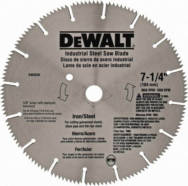 DeWALT - 7-1/4" Diam, 5/8" Arbor Hole Diam, 16 Tooth Wet & Dry Cut Saw Blade - Steel, Smooth Action, Standard Round Arbor - A1 Tooling