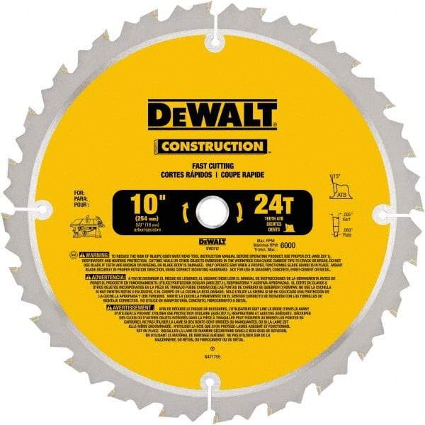 DeWALT - 10" Diam, 24 Tooth Wet & Dry Cut Saw Blade - Carbide-Tipped, Standard Round Arbor - A1 Tooling