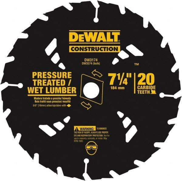 DeWALT - 7-1/4" Diam, 20 Tooth Wet & Dry Cut Saw Blade - Tungsten Carbide-Tipped, Standard Round Arbor - A1 Tooling