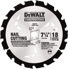 DeWALT - 7-1/4" Diam, 18 Tooth Wet & Dry Cut Saw Blade - Carbide-Tipped, Standard Round Arbor - A1 Tooling