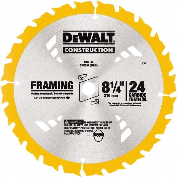 DeWALT - 8-1/4" Diam, 5/8" Arbor Hole Diam, 24 Tooth Wet & Dry Cut Saw Blade - Tungsten Carbide-Tipped, Smooth Action, Diamond Arbor - A1 Tooling