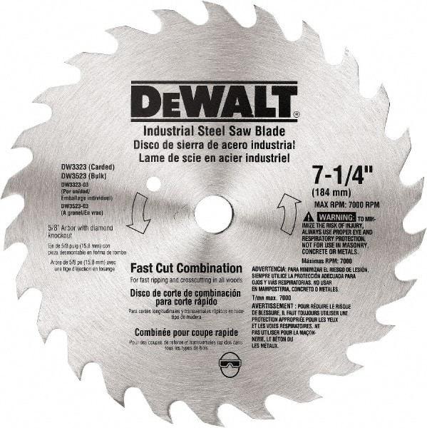 DeWALT - 7-1/4" Diam, 20 Tooth Wet & Dry Cut Saw Blade - Steel, Standard Round Arbor - A1 Tooling