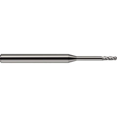 Ball End Mill: 0.055″ Dia, 0.165″ LOC, 2 Flute, Solid Carbide 1-1/2″ OAL, 1/8″ Shank Dia, 30 ° Helix, Uncoated, Single End