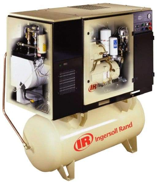 Ingersoll-Rand - 15 hp, 120 Gal Stationary Electric Rotary Screw Air Compressor - Three Phase, 150 Max psi, 50 CFM, 230 Volt - A1 Tooling