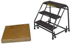 Ballymore - 28-1/2" 3 Step Ladder - Spring Loaded Rolling Safety Ladder, 450 Lb Capacity, 28-1/2" Platform Height, 20" Base Width x 25" Base Depth, Abrasive Mat Tread - A1 Tooling