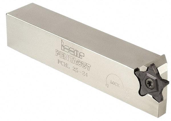 Iscar - 0.2559" Max Depth of Cut, 0.5mm Min Groove Width, 135mm OAL, Left Hand Indexable Grooving Cutoff Toolholder - 25mm Shank Height x 25mm Shank Width, PENTA 24... Insert Style, PCH Toolholder Style, Series PentaCut - A1 Tooling