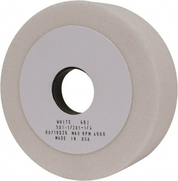 Grier Abrasives - 5" Diam, 1-1/4" Hole Size, 1-1/2" Overall Thickness, 46 Grit, Type 6 Tool & Cutter Grinding Wheel - Coarse Grade, Aluminum Oxide, J Hardness, Vitrified Bond, 4,966 RPM - A1 Tooling