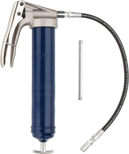 Lincoln - 7,500 Max psi, Flexible Pistol Grease Gun - 14-1 & 2 oz (Cartridge) & 16 oz (Bulk) Capacity, 1/8 Thread Outlet, 39 Strokes per oz, Bulk & Cartridge Fill, Includes 6" Straight Pipe & Coupler - A1 Tooling