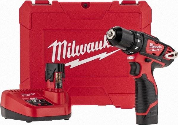 Milwaukee Tool - 12 Volt 3/8" Chuck Pistol Grip Handle Cordless Drill - 0-400 & 0-1500 RPM, Keyless Chuck, Reversible, 2 Lithium-Ion Batteries Included - A1 Tooling