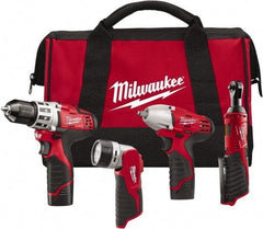 Milwaukee Tool - 12 Volt Cordless Tool Combination Kit - Includes 3/8" Square Drive Impact Wrench, 3/8" Drill/Driver, Work Light & 1/4" Ratchet, Lithium-Ion Battery Included - A1 Tooling