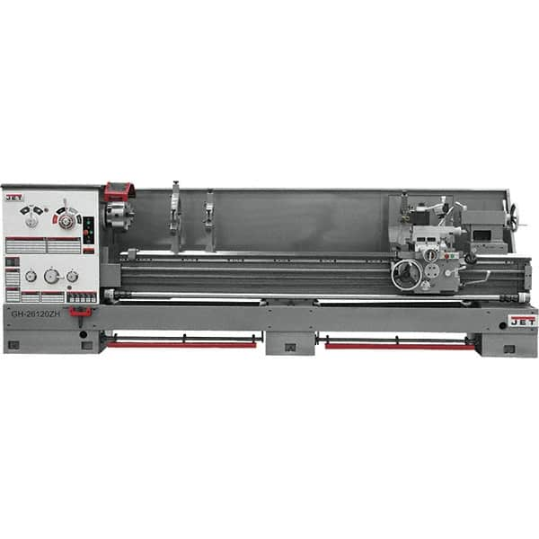 Jet - 26" Swing, 120" Between Centers, 230 Volt, Triple Phase Engine Lathe - 6MT Taper, 10 hp, 40 to 1,800 RPM, 4-1/8" Bore Diam, 46" Deep x 75" High x 182" Long - A1 Tooling