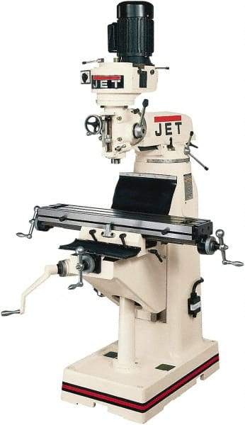 Jet - 7-7/8" Table Width x 35-3/4" Table Length, Step Pulley Control, 1 Phase Knee Milling Machine - R8 Spindle Taper, 1-1/2 hp - A1 Tooling