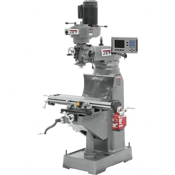 Jet - 7-7/8" Table Width x 35-3/4" Table Length, Step Pulley Control, 1 Phase Knee Milling Machine - R8 Spindle Taper, 1-1/2 hp - A1 Tooling