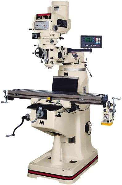 Jet - 9" Table Width x 49" Table Length, Variable Speed Pulley Control, 3 Phase Knee Milling Machine - R8 Spindle Taper, 3 hp - A1 Tooling