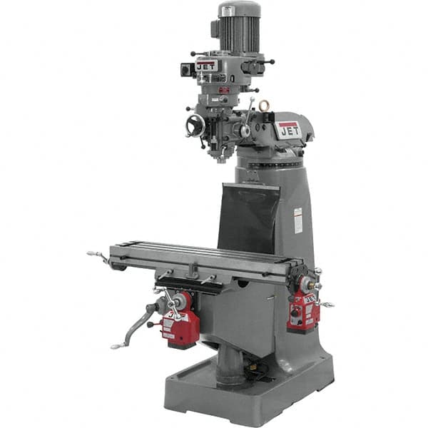 Jet - 9" Table Width x 42" Table Length, Step Pulley Control, 1 Phase Knee Milling Machine - R8 Spindle Taper, 2 hp - A1 Tooling