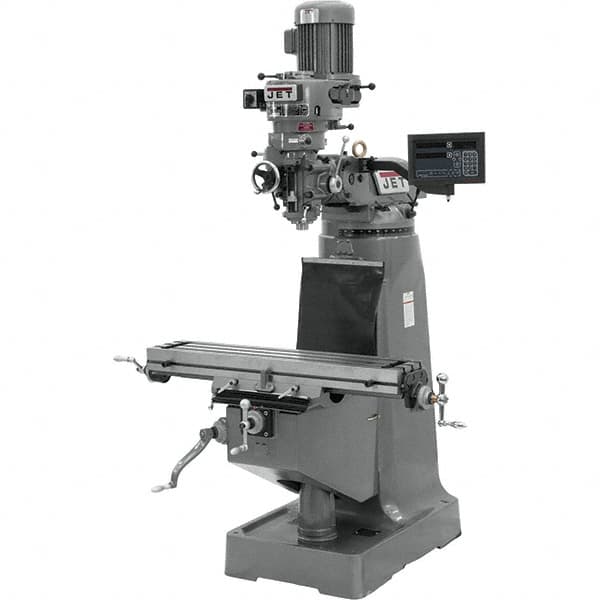 Jet - 9" Table Width x 42" Table Length, Step Pulley Control, 1 Phase Knee Milling Machine - R8 Spindle Taper, 2 hp - A1 Tooling