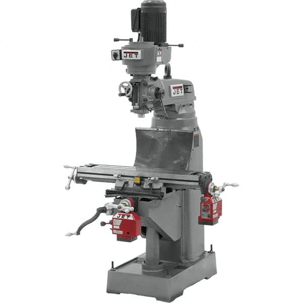 Jet - 7-7/8" Table Width x 35-3/4" Table Length, Step Pulley Control, 1 Phase Knee Milling Machine - R8 Spindle Taper, 1-1/2 hp - A1 Tooling