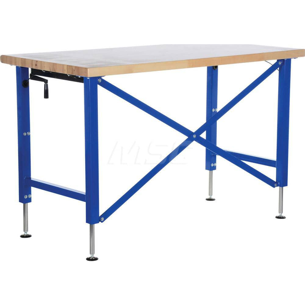 Stationary Work Bench: 60″ Wide, 35-3/16″ Deep, 44″ High, Blue & Tan 750 lb Capacity