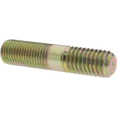 Value Collection - 7/16-20 Long Thread, 7/16-14 Short Thread, 2" OAL Unequal Double Threaded Stud - Alloy Steel, Zinc Yellow Dichromate Finish, 15/16" Long Thread Length, 3/4" Short Thread Length - A1 Tooling